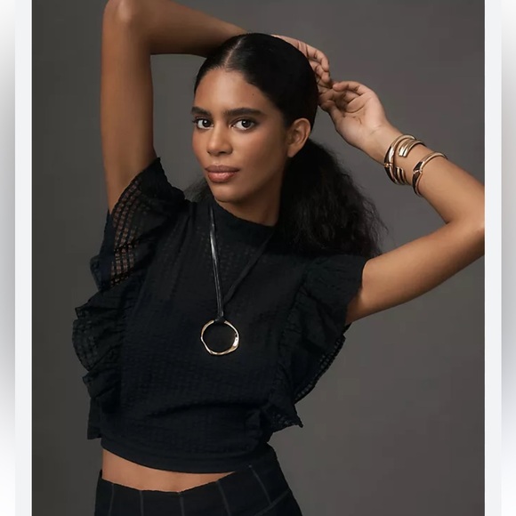 Maeve Tops - Maeve Crop Ruffle Mesh Top